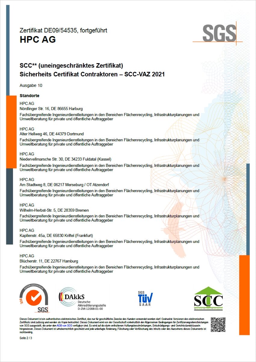 Zertifikat DE09/54535 für die HPC AG.